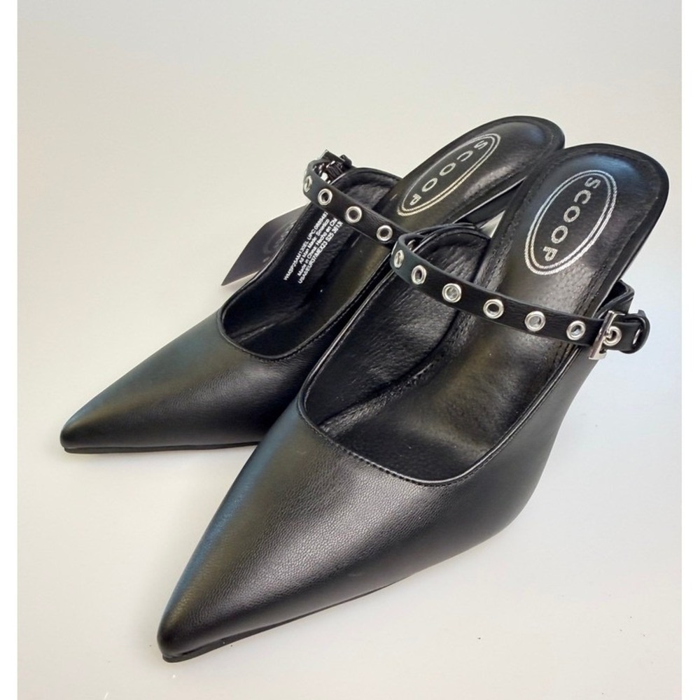 NEW in Box Scoop Black Studded Mary Jane Mule Heels Pointed‎ Toe Size 6